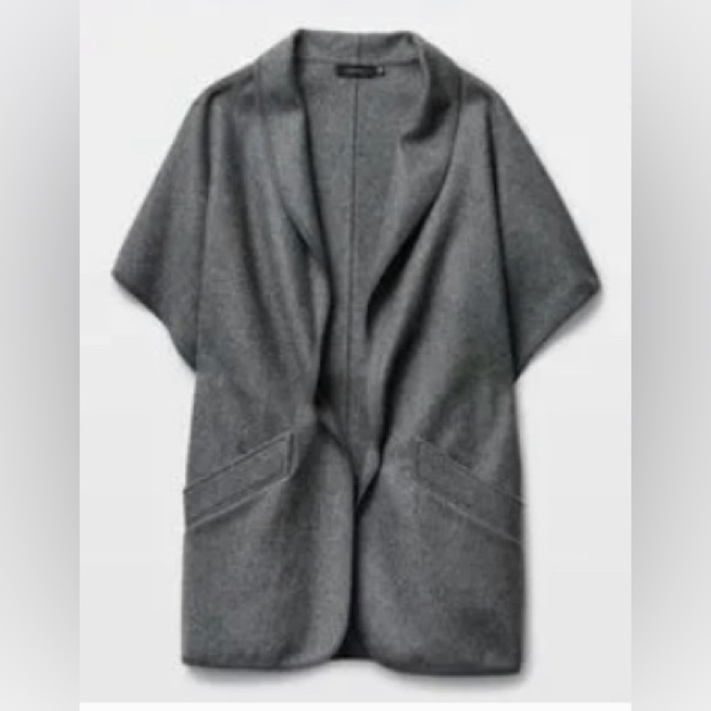 Aritzia Talula Wool Blend Laverton Poncho in Black with black trim - Picture 3 of 8